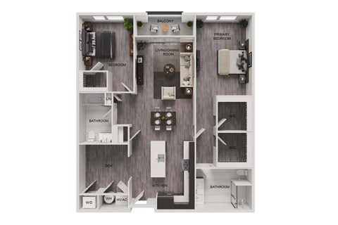 Floor plan for 2 beds, 2 baths, 1370 sqft